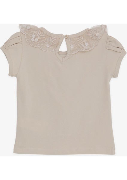 Kız Çocuk Tişört Yakası Güpürlü Nakışlı 1-4 Yaş, Bej fiyatları
