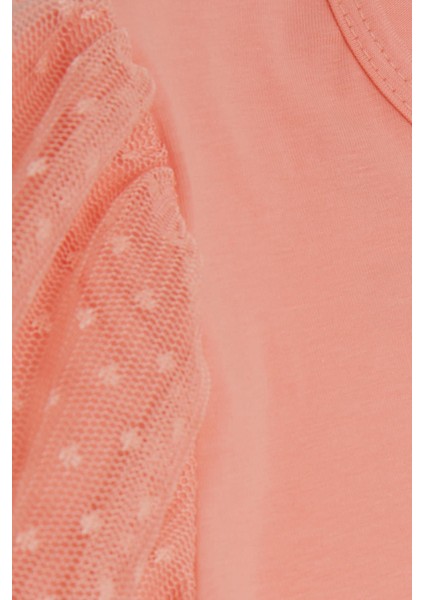 Kız Çocuk Tişört Kolları Tüllü 8-12 Yaş, Somon fırsatları