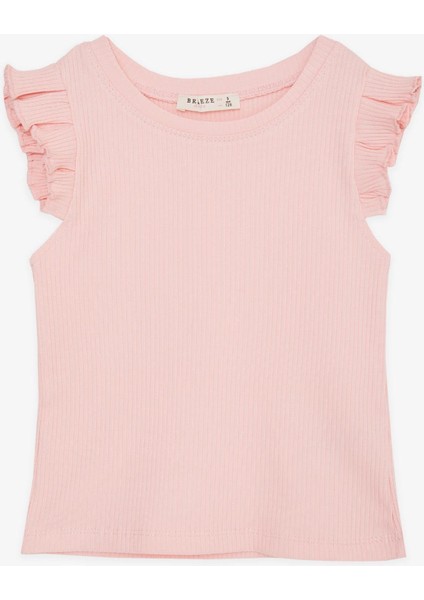 Kız Çocuk Crop Tişört Kolları Fırfırlı 8-14 Yaş, Somon