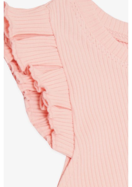 Kız Çocuk Crop Tişört Kolları Fırfırlı 8-14 Yaş, Somon modelleri