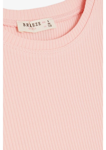 Kız Çocuk Crop Tişört Kolları Fırfırlı 8-14 Yaş, Somon fırsatları