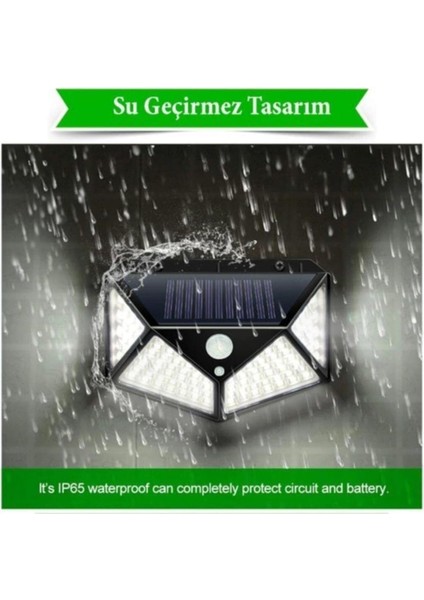 100 Led'li Solar Hareket Sensörlü Su Geçirmez Duvar Lambası