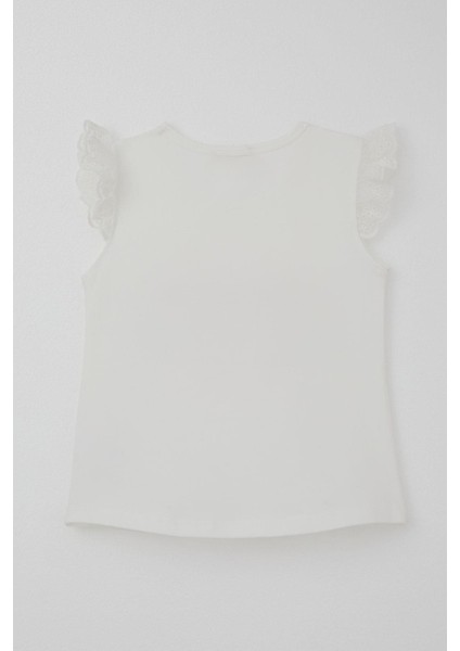 Kız Çocuk Tişört Kolları Güpür Nakışlı Kelebek Baskılı 1.5-5 Yaş, Ekru fırsatları