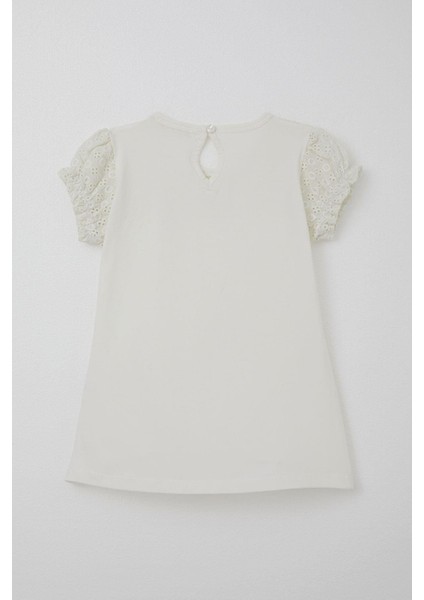 Kız Çocuk Tişört Güpürlü Kolları Lastikli Fiyonklu 5-10 Yaş, Ekru fiyatları