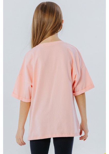 Kız Çocuk Tişört Smile Yazı Baskılı Taşlı 9-16 Yaş, Somon fiyatları