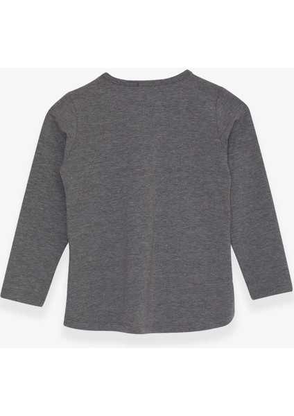 Kız Çocuk Uzun Kollu Tişört Taşlı Yazı Baskılı 6-12 Yaş, Koyu Gri Melanj fiyatları
