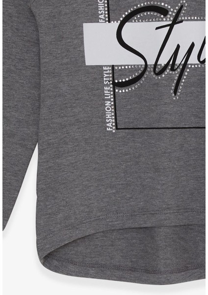 Kız Çocuk Uzun Kollu Tişört Taşlı Yazı Baskılı 6-12 Yaş, Koyu Gri Melanj fırsatları
