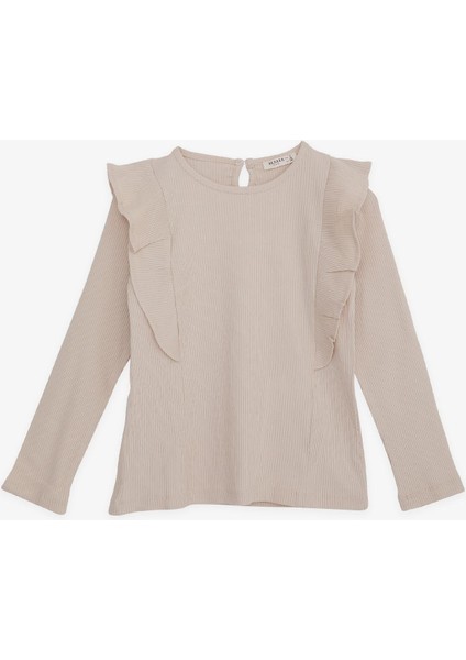 Kız Çocuk Uzun Kollu Bluz Fırfırlı 4-8 Yaş, Bej