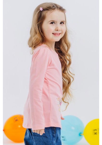 Kız Çocuk Uzun Kollu Tişört Dostluk Temalı Dansçı Kız Baskılı 2-6 Yaş, Pembe fiyatları