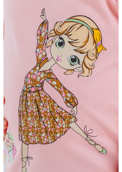 Kız Çocuk Uzun Kollu Tişört Dostluk Temalı Dansçı Kız Baskılı 2-6 Yaş, Pembe modelleri