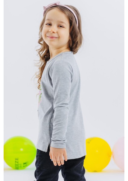 Kız Çocuk Uzun Kollu Tişört Prenses Kuğu Baskılı Pullu 2-6 Yaş, Gri Melanj fiyatları