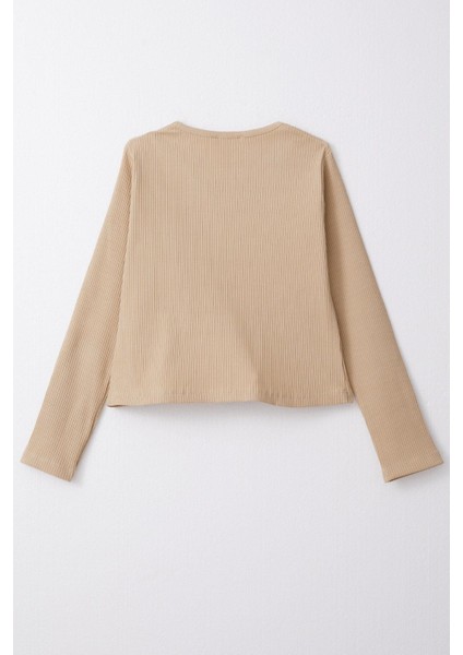 Kız Çocuk Uzun Kollu Tişört Omuz Dekolte Detaylı 9-14 Yaş, Koyu Bej fırsatları