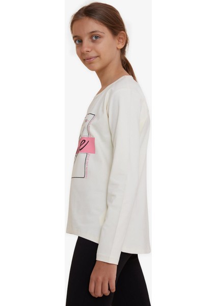 Kız Çocuk Uzun Kollu Tişört Taşlı Yazı Baskılı 6-12 Yaş, Krem fiyatları