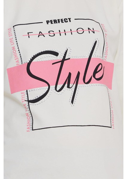 Kız Çocuk Uzun Kollu Tişört Taşlı Yazı Baskılı 6-12 Yaş, Krem modelleri