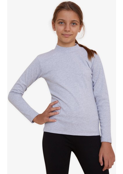 Kız Çocuk Uzun Kollu Tişört Basic 9-12 Yaş, Gri Melanj