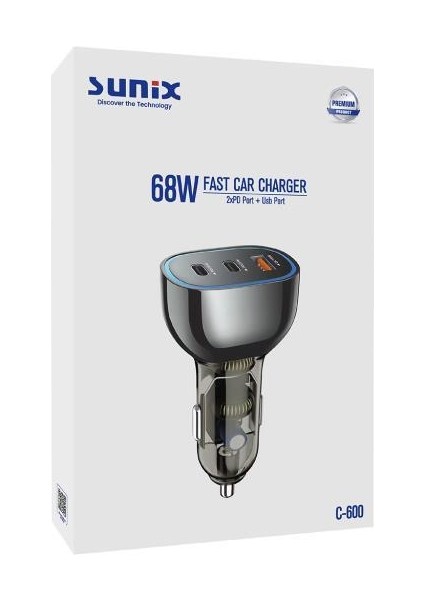 68W Çift Pd ve USB Girişli Hızlı Araç Şarj Başlığı C-600