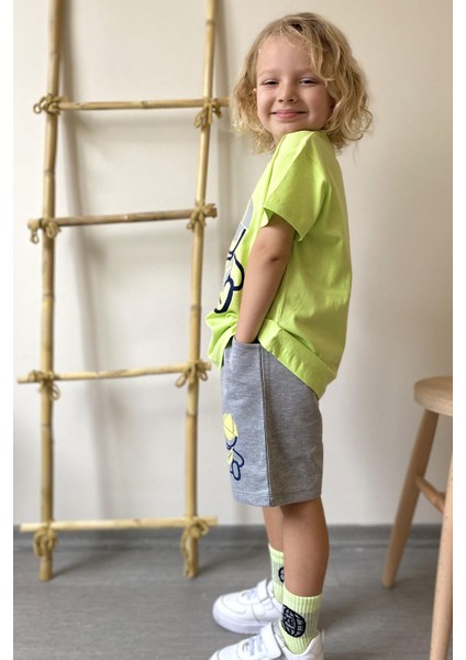 Erkek Çocuk Şortlu Takım Şapkalı Ayıcık Baskılı 2-6 Yaş, Fıstık Yeşili fiyatları