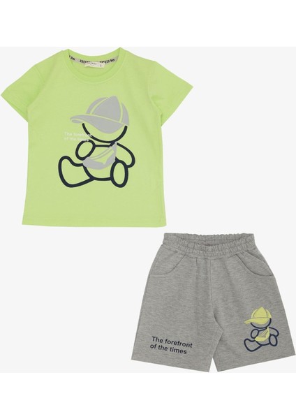 Erkek Çocuk Şortlu Takım Şapkalı Ayıcık Baskılı 2-6 Yaş, Fıstık Yeşili indirimleri