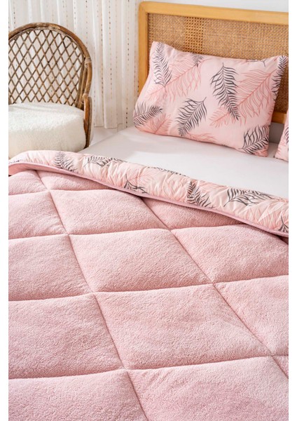 Pudra Yaprak Loura Tek Kişilik Çift Taraflı Lüx Wellsoft Yorgan Seti 155x215 cm modelleri