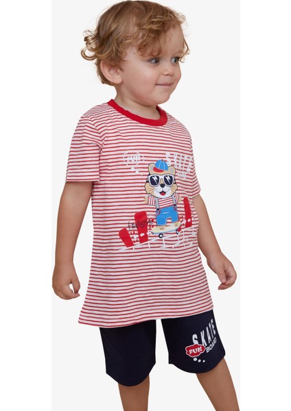 Girls & Boys Erkek Çocuk Şortlu Takım Çizgili Havalı Hayvancık Baskılı 1.5-5 Yaş, Kırmızı fiyatları