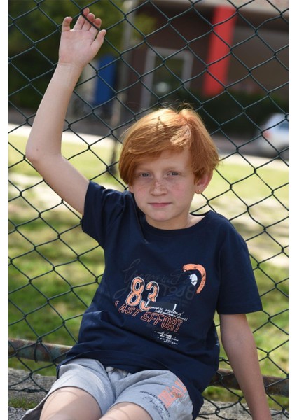 Girls & Boys Erkek Çocuk Şortlu Takım Yazı Baskılı Cepli Bağcık Aksesuarlı 8-14 Yaş, Lacivert