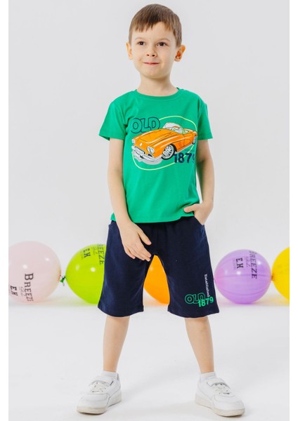 Girls & Boys Erkek Çocuk Şortlu Takım Antika Araba Temalı 1.5-5 Yaş, Yeşil
