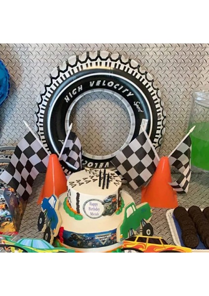 1 Adet Hot Wheels Doğum Günü Şişme Balon Araba Yarışı Tema Damalı Bayrak Trafik Konisi Kek Dekorasyon Malzemeleri (Yurt Dışından)