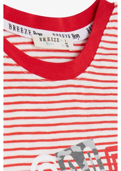 Erkek Çocuk Şortlu Takım Çizgili Yazı Baskılı 2-6 Yaş, Kırmızı indirimleri