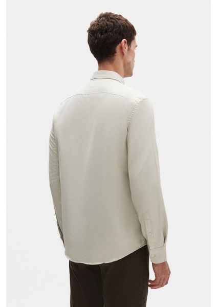 Slim Fit Adaçayi Oxford Düğmeli Yaka Kolay Ütülenebilir Nakış Detaylı Pamuklu Gömlek 4HC02ORT03265