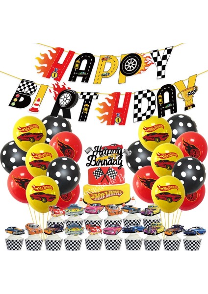 1 Adet Banner Hot Wheels Küçük Balon Afiş Kek Topper Seti Yarış Partisi Dekorasyon Mutlu Çocuklar Çocuk Hot Wheels Yarış Doğum Günü Favor (Yurt Dışından)