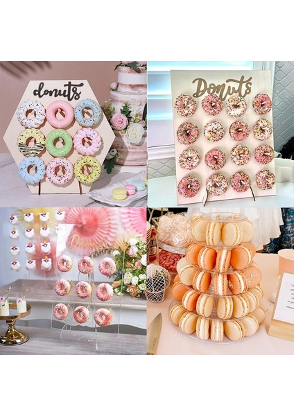 2 Adet Ekran Standı Ahşap/plastik Yeniden Kullanılabilir Çörek Tahtası Çörek/macaron Ekran Standı Cupcake Tatlı Tutucu Düğün Için Bebek Duş Doğum Günü Dekor (Yurt Dışından)
