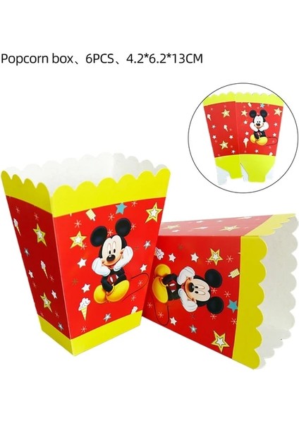 6 Adet Patlamış Mısır Kutusu Disney Mickey Mouse Doğum Günü Partisi Dekorasyon Mickey Masa Örtüsü Tek Kullanımlık Sofra Plaka Masa Örtüsü Afiş Çocuk Parti Malzemeleri (Yurt Dışından)