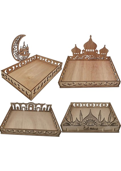 Tip G 1 Takım Eid Mubarak Ahşap Tepsi Ay Tapınağı Gıda Tutucular Islam Müslüman Masa Dekorasyon Ramazan Kareem Parti Şeker Gıda Kaynağı (Yurt Dışından)