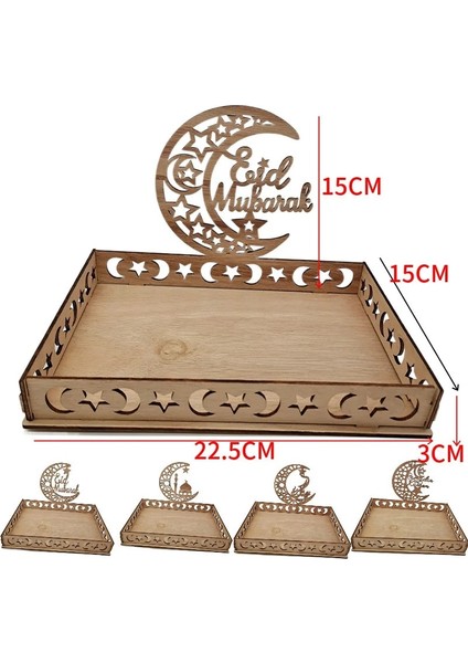 Tip G 1 Takım Eid Mubarak Ahşap Tepsi Ay Tapınağı Gıda Tutucular Islam Müslüman Masa Dekorasyon Ramazan Kareem Parti Şeker Gıda Kaynağı (Yurt Dışından)