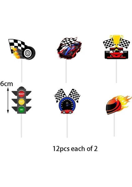 12 Adet 2 Hot Wheels Parti Süslemeleri Yarış Arabası Doğum Günü Malzemeleri Arabalar Balon Kek Topper Masa Örtüsü Damalı Bayrak Motor Çocuk Hediyeler (Yurt Dışından)