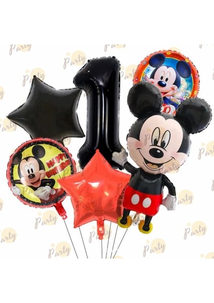 Balon Seti-1-6 Adet Disney Mickey Mouse Doğum Günü Partisi Dekorasyon Mickey Balon Tek Kullanımlık Sofra Arka Planında Bebek Duş Çocuk Boys Parti Malzemeleri (Yurt Dışından)
