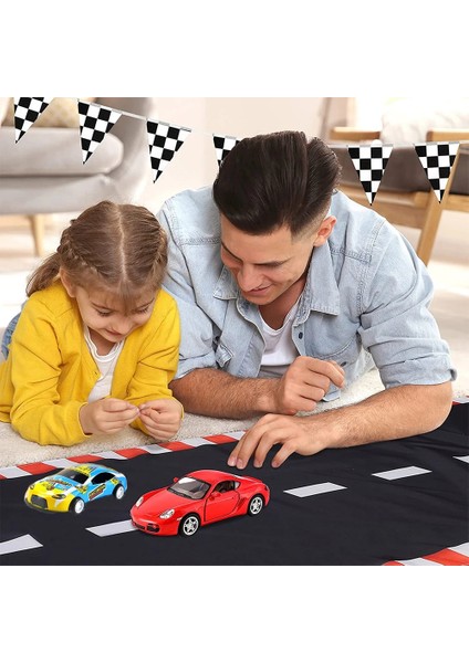 40IN Araba Yarışı Tema Doğum Günü Partisi Dekor Yarış Pisti Zemin Koşucu Siyah Beyaz Damalı Afiş Tutamak Bayrağı Formula 1 Çocuklar Hediyeler (Yurt Dışından)