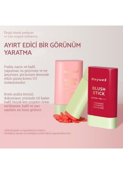 Nemlendiricili Stick Krem Allık Yumuşak ve Nemlendirici Formül Yüksek Pigmentasyon