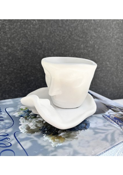 3D Soyut Yüz Desenli Fincan & Tepsi Saksı Vazo, Dekoratif ve Kullanışlı Özel Tasarım