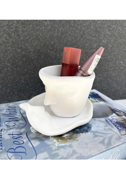 3D Soyut Yüz Desenli Fincan & Tepsi Saksı Vazo, Dekoratif ve Kullanışlı Özel Tasarım
