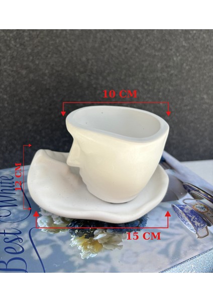 3D Soyut Yüz Desenli Fincan & Tepsi Saksı Vazo, Dekoratif ve Kullanışlı Özel Tasarım