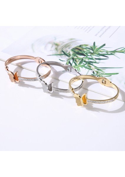 Gül Rengi Lüks Kelebek Kristal Paslanmaz Çelik Bileklik Bilezikler Kadınlar Kızlar Moda Kolluk Bilezik Takı Hediye (Yurt Dışından) fırsatları