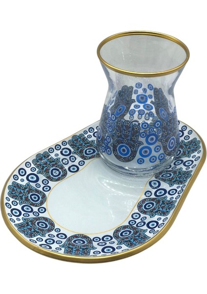 Desenli 2 Kişilik Sunum Çay Seti Mavi