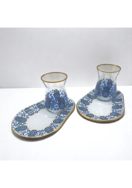 Desenli 2 Kişilik Sunum Çay Seti Mavi fiyatları