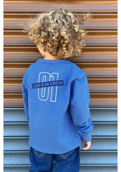 Erkek Çocuk Sweatshirt Yazı Baskılı 4-8 Yaş, Indigo