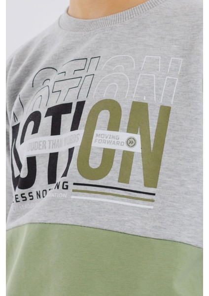 Girls & Boys Erkek Çocuk Sweatshirt Yazı Baskılı 8-12 Yaş, Açık Gri Melanj