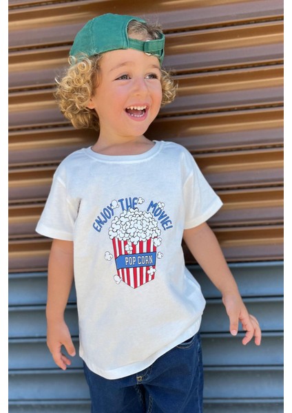 GİRLS & BOYS Erkek Çocuk Tişört Pop Corn Baskılı 2-6 Yaş, Ekru