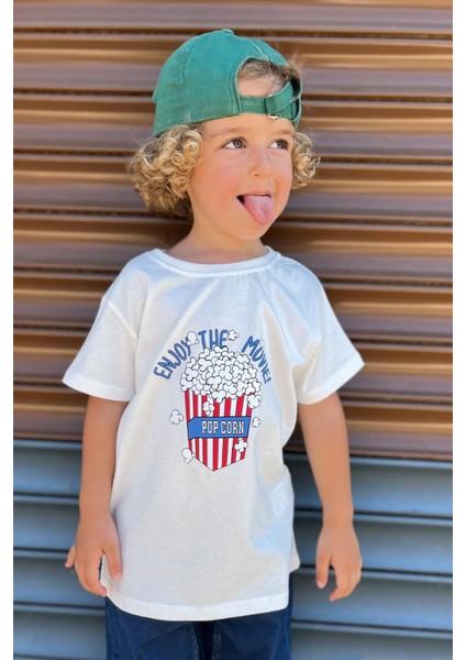 GİRLS & BOYS Erkek Çocuk Tişört Pop Corn Baskılı 2-6 Yaş, Ekru modelleri