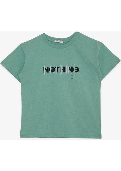 Girls & Boys Erkek Çocuk Tişört Yazı Baskılı 5-10 Yaş, Mint Yeşili modelleri