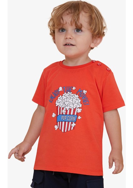 GİRLS & BOYS Erkek Çocuk Tişört Pop Corn Baskılı 2-6 Yaş, Mercan